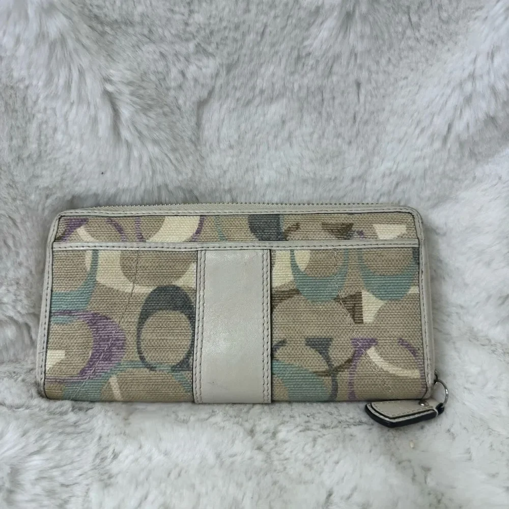 Coach Tan Multicolor Soho Optic Credit Card Zip Around Buckle Wallet